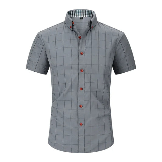 Short-sleeved Plaid Shirt Men's Summer New Breathable Fashion Casual Business Shirt Comfortable Male Brand Slim Shirt