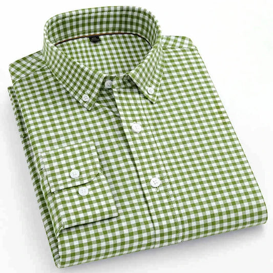 New in shirt 100%cotton fashion long sleeve shirts for man slim fit formal plian shirt soft casual office designer plaid clothes